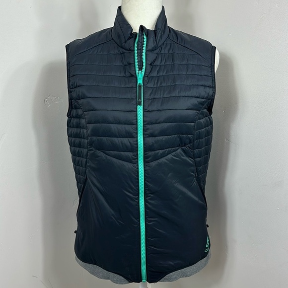 Odlo Blue Puffer Green Zipper Lined Vest Medium - Picture 1 of 9